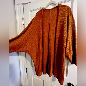 Open Front Batwing Waffle Cardigan in Rust Color